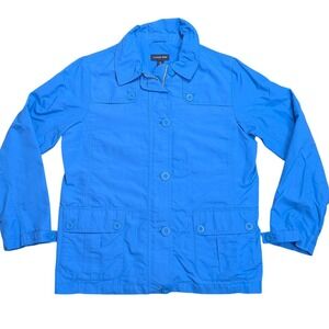 Lands End Blue Lightweight Utility Jacket Women's Medium Zip Snap Front Pockets